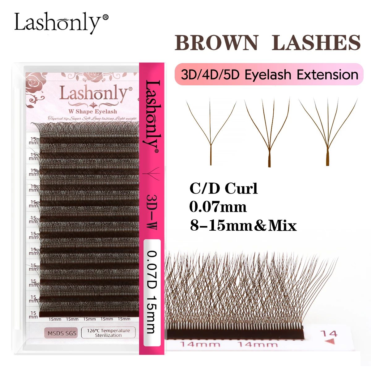 Lashonly Brown W Eyelash Extension Beam Automatic Flowering Lash 3D 4D 5D Premade Volume Fans Cílios Marrón Grafting Lashes