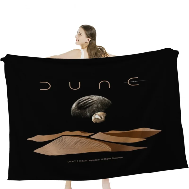 Dune Landscape with Moons of Arrakis Throw Blanket Soft Velvet Blanket Camping Bedding Blanket Cold Cinema or Travel