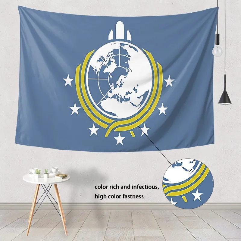 قطعة واحدة من نسيج علم الأرض الفائق للتعليق على الحائط - تصميم كلاسيكي باللونين الأزرق والأصفر مع نجوم بيضاء فن منزلي راقي #5