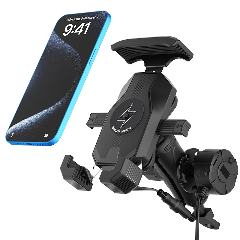 

Motorcycle Phone Holder 15w Bike Mobile Holder With Wireless Charger + Usb-C