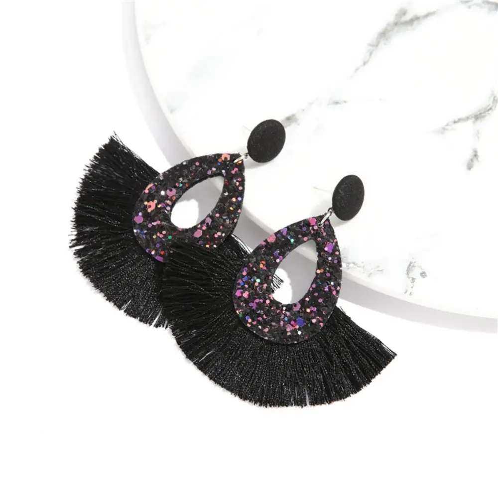 أقراط بشرابة ترتر دمعة ، سحر كبير ملون ، أقراط بشراشيب جذابة ، استرخى لامع بترتر بوهيمي ، زفاف زفاف للعرائس