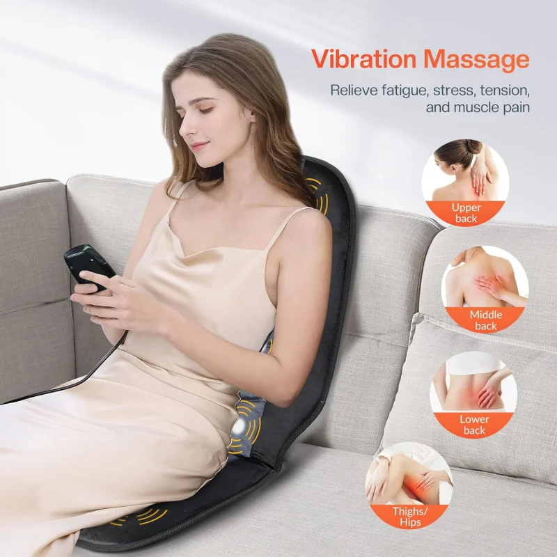 Massage Chair Pad,Back Massage with Heat,Massage Pad with 10 Vibration Motors,30-60-90 Minutes Heating Options,Chair Massager