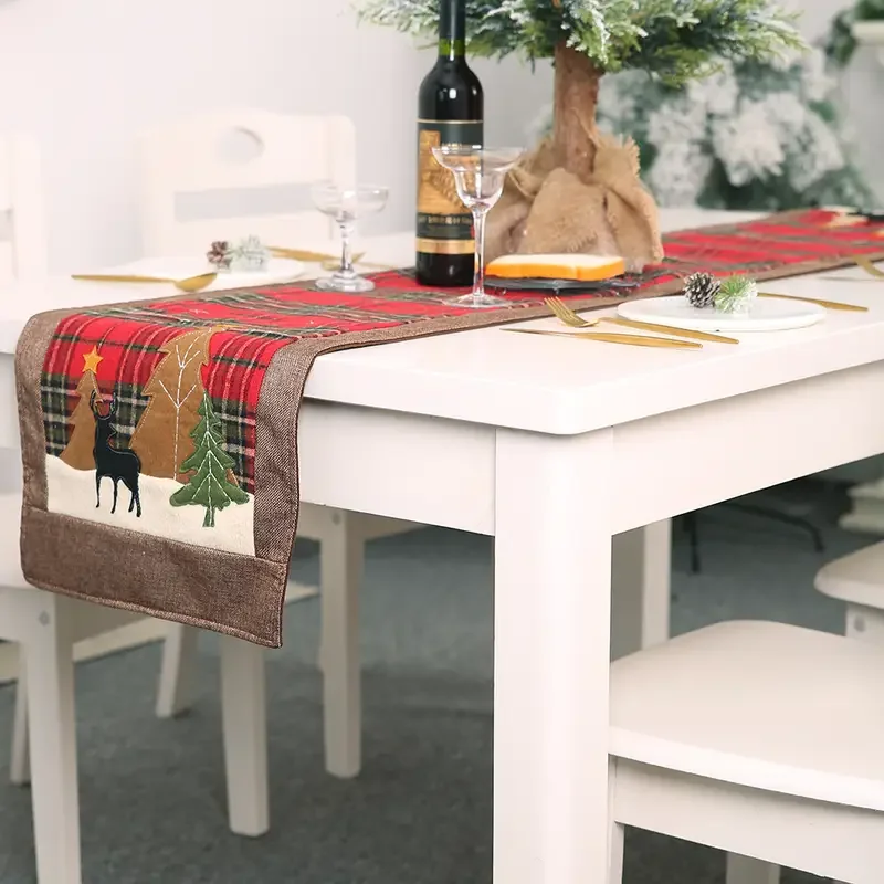 

1pc, Plaid Appliqué Table Runner