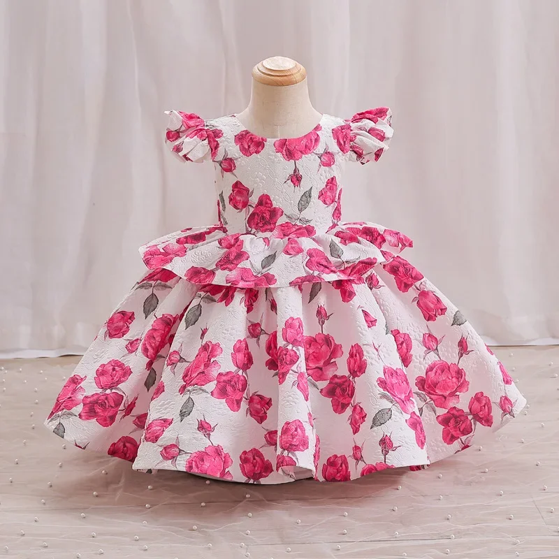 2023 New Children Girls' Dress High end Printed Children's Dress Women's Treasure Princess Dress Flower Kids First Year Dress