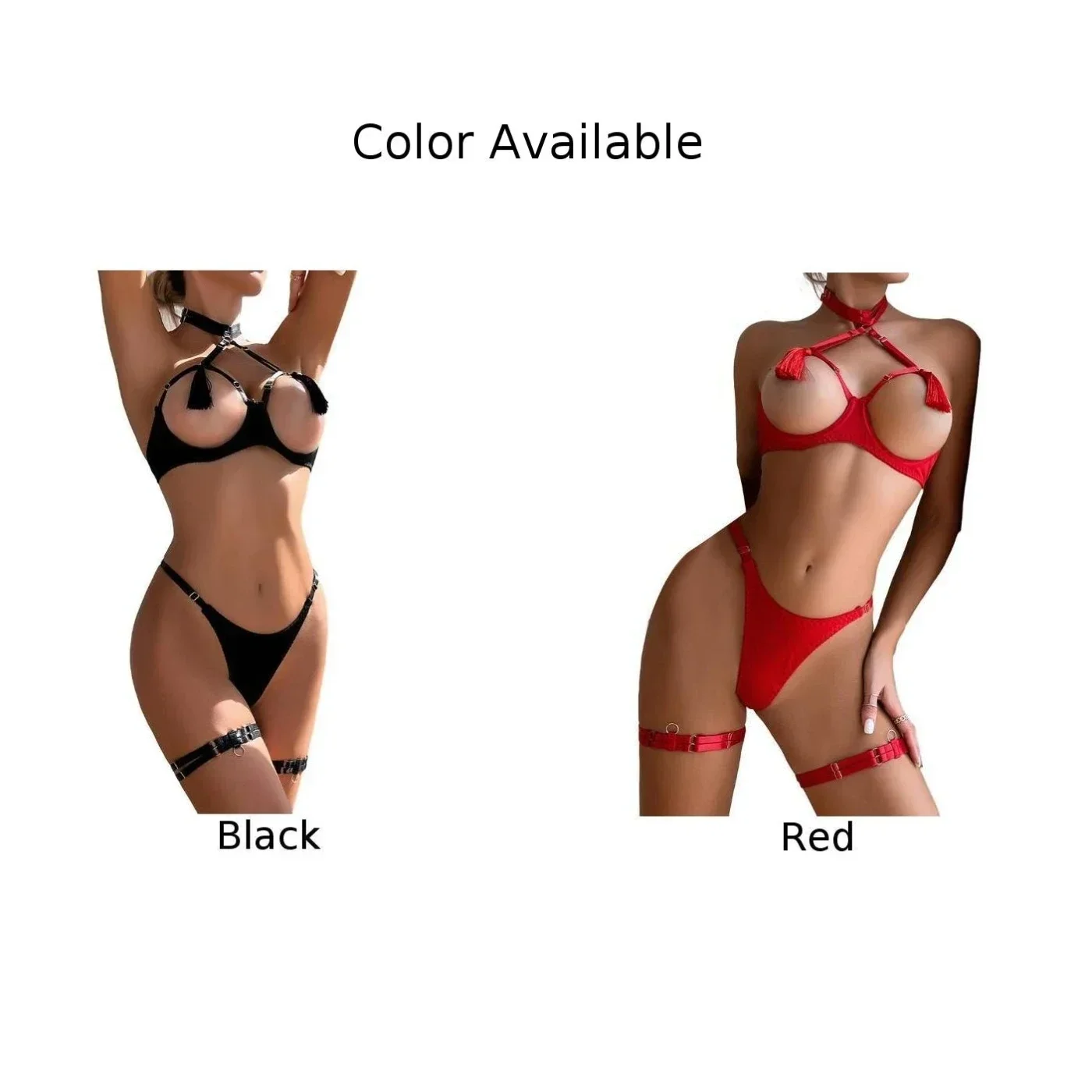 Turn Up the Heat with Yimunancy Tassel Lingerie Set Women Halter Cut Out Erotic Set Red/Black Color Elastic and Comfortable