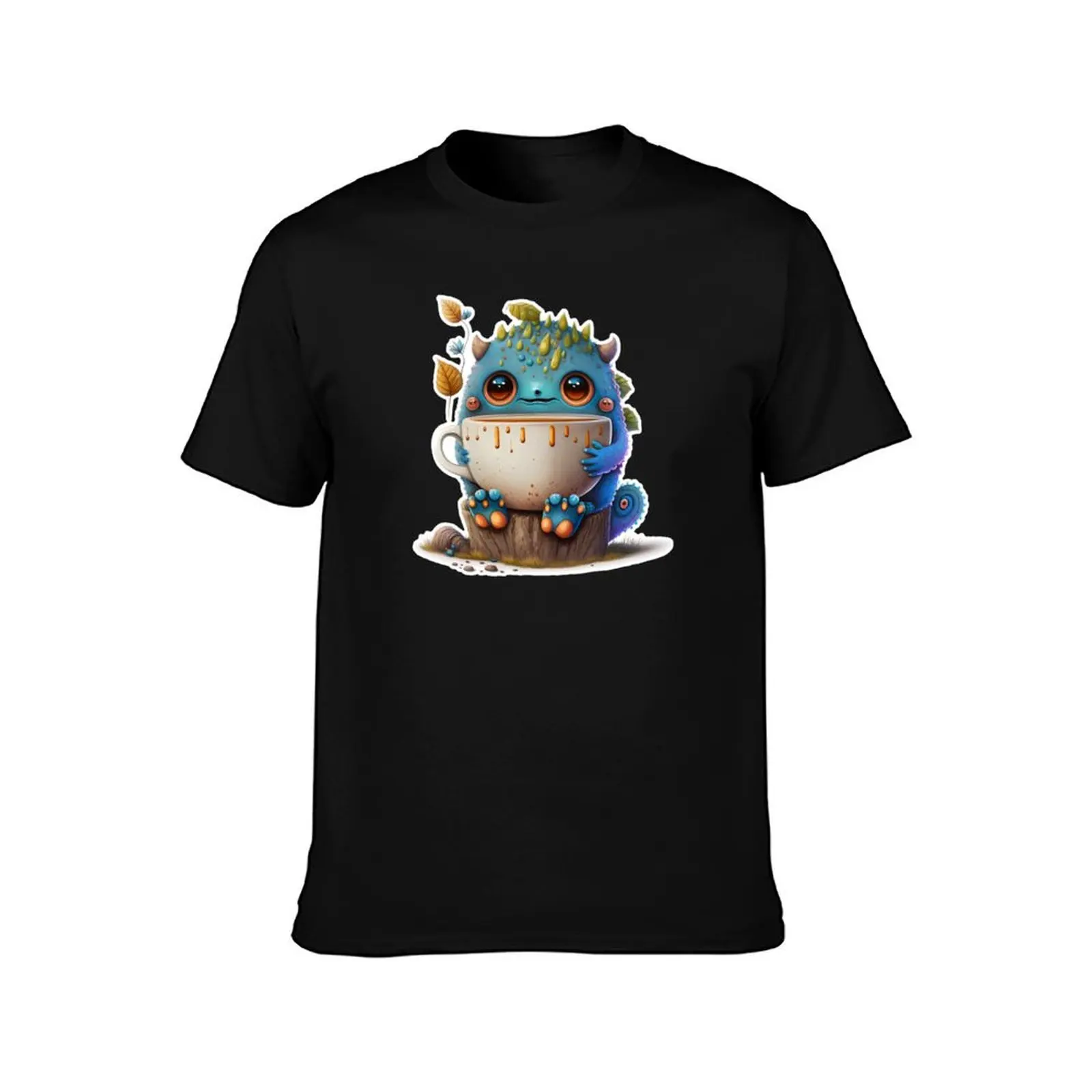 Cute Cute Creature with Hot Chocolate #2 T-Shirt Casual Lightweight Short Sleeve Top T-Shirt
