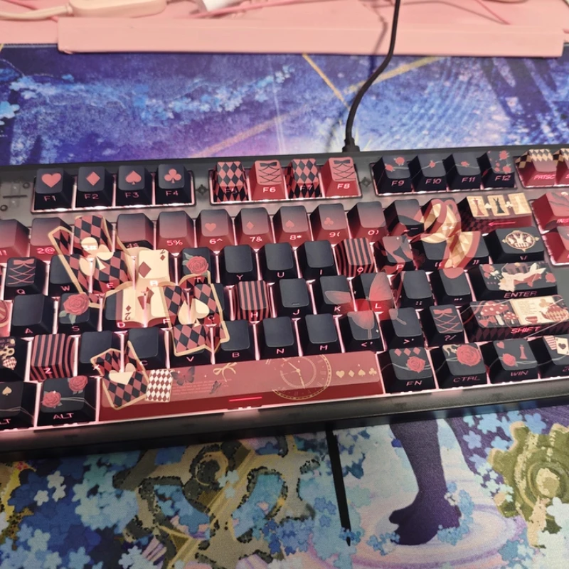 Lost Alice Keycaps Custom PBT Cherry Profile Side Engraving Transmission Keycap Cute Black Style Cartoon Anime Point Key Cap