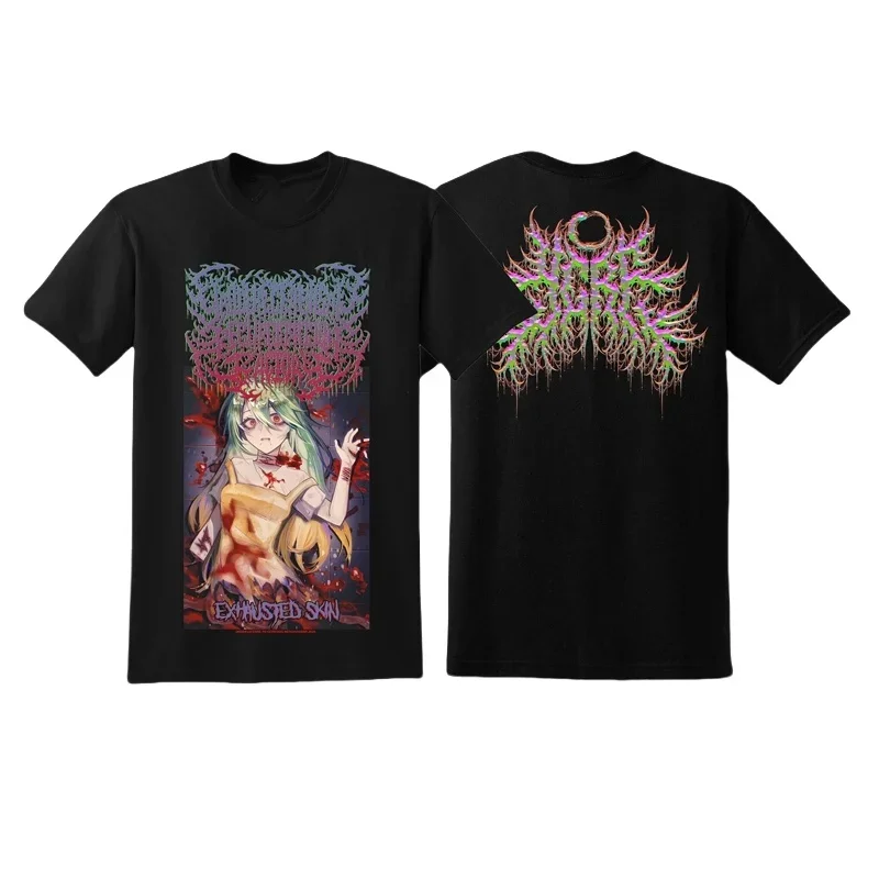 الكلاسيكية Yandere بالمنشار مصنع بالمنشار صلصة الذهب الأسود الظلام روك أنيمي البعد الثاني قصيرة القطن الخالص طاقم الرقبة تي شيرت