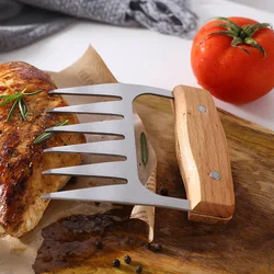 Stainless Steel Meat Divider with Wooden Handle,Bear Claw Fork. BBQ Barbecue meat divider Multifunctional Meat Divider