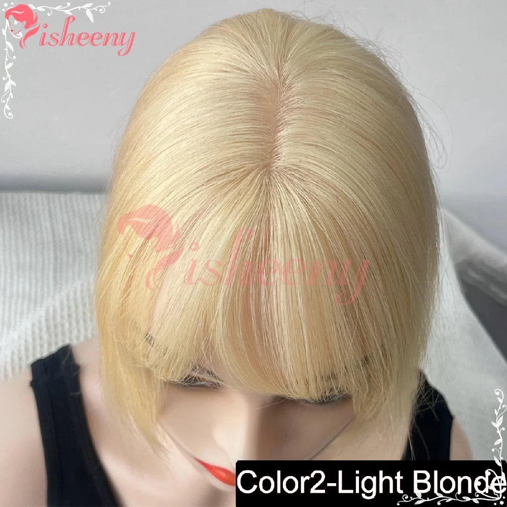 Isheeny 5*9cm Echthaar-Topper mit Pony Echthaar-Topstück zum Verdecken von Haarausfall und Glatzen Mehrfarbig für den täglichen Gebrauch, Partys und Friseursalons