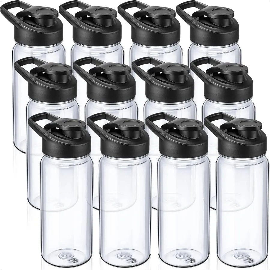 

12 Pcs Plastic Water Bottles Bulk 17 oz Reusable Sports Bottles Portable Sports Drink Cups Pack with Handle for Adults School T