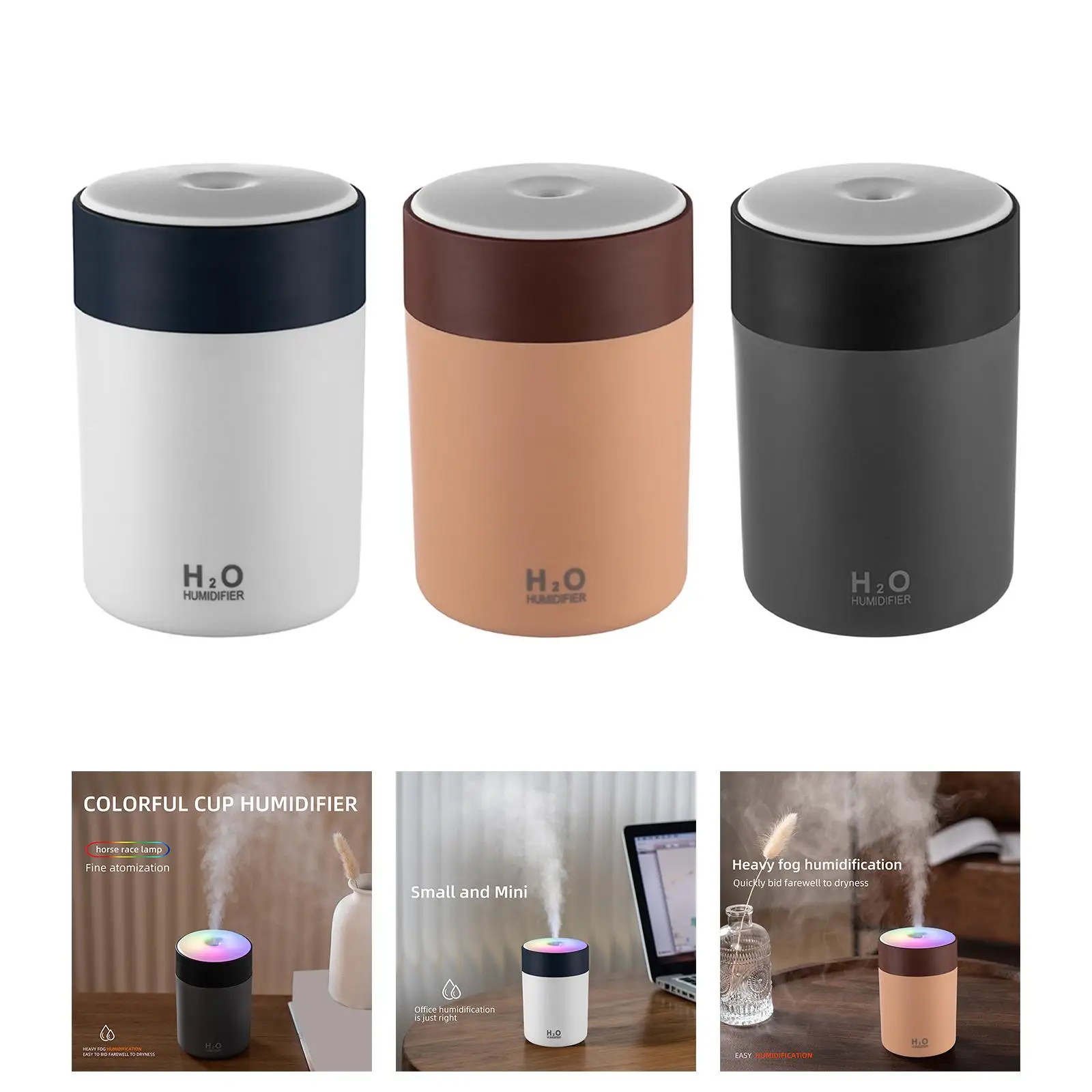 300ml Portable Mist Humidifier with Multicolor Light Quiet Timing Shutdown