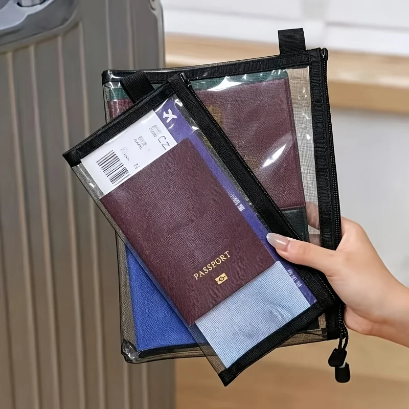 3PC Black Portable Document Storage Bag Passport Holder Protective Cover for ID Card Boarding Pass Abroad Travel Use - view 2