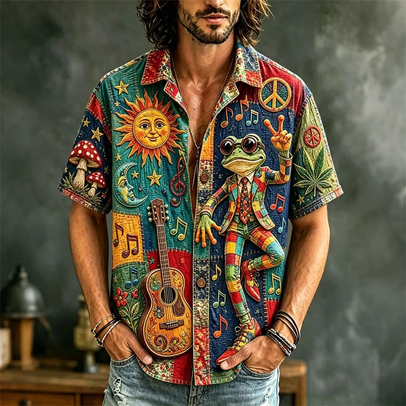 New light pink cherry blossom men's short sleeved shirt with Oriental style floral print collar casual shirt