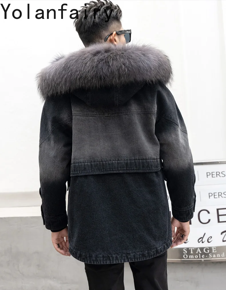 YOLANFAIRY Real Fox Fur Men Long Parkas Mens Luxury Clothing Winter Coat Men Very Warm Raccoon Fur Collar Loose Fit Бомбер 2024