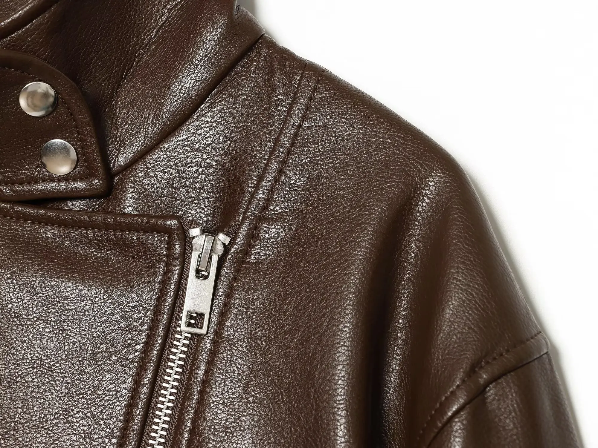BSAY 2026 Herbst Neue Damen Stehkragen Kunstlederjacke Diagonaler Reißverschluss Kurze Motorradjacke Elastische Taschen Biker-Oberbekleidung – Detail 15