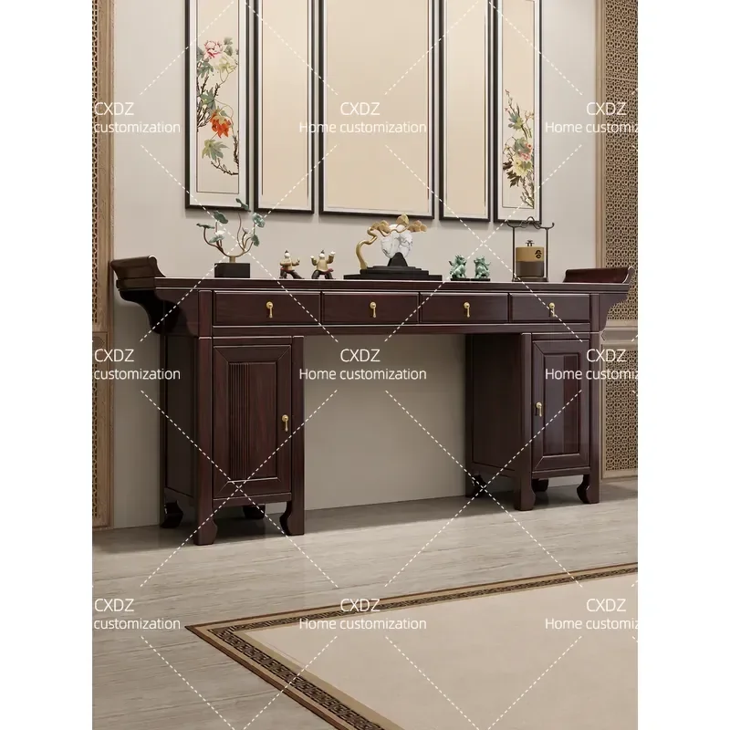 New Chinese-style solid wood Zhongtang six-piece set table incense case for household use Rural Zhongtang table case Shentai