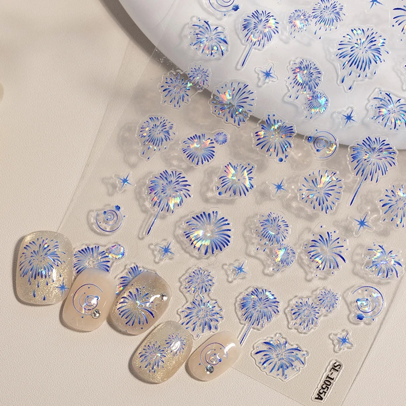 1PCS Colorful Firework Nail Stickers 3D Self-Adhesive Blooming Fireworks Nail Art Decals New Year Firework Design Nail Slider