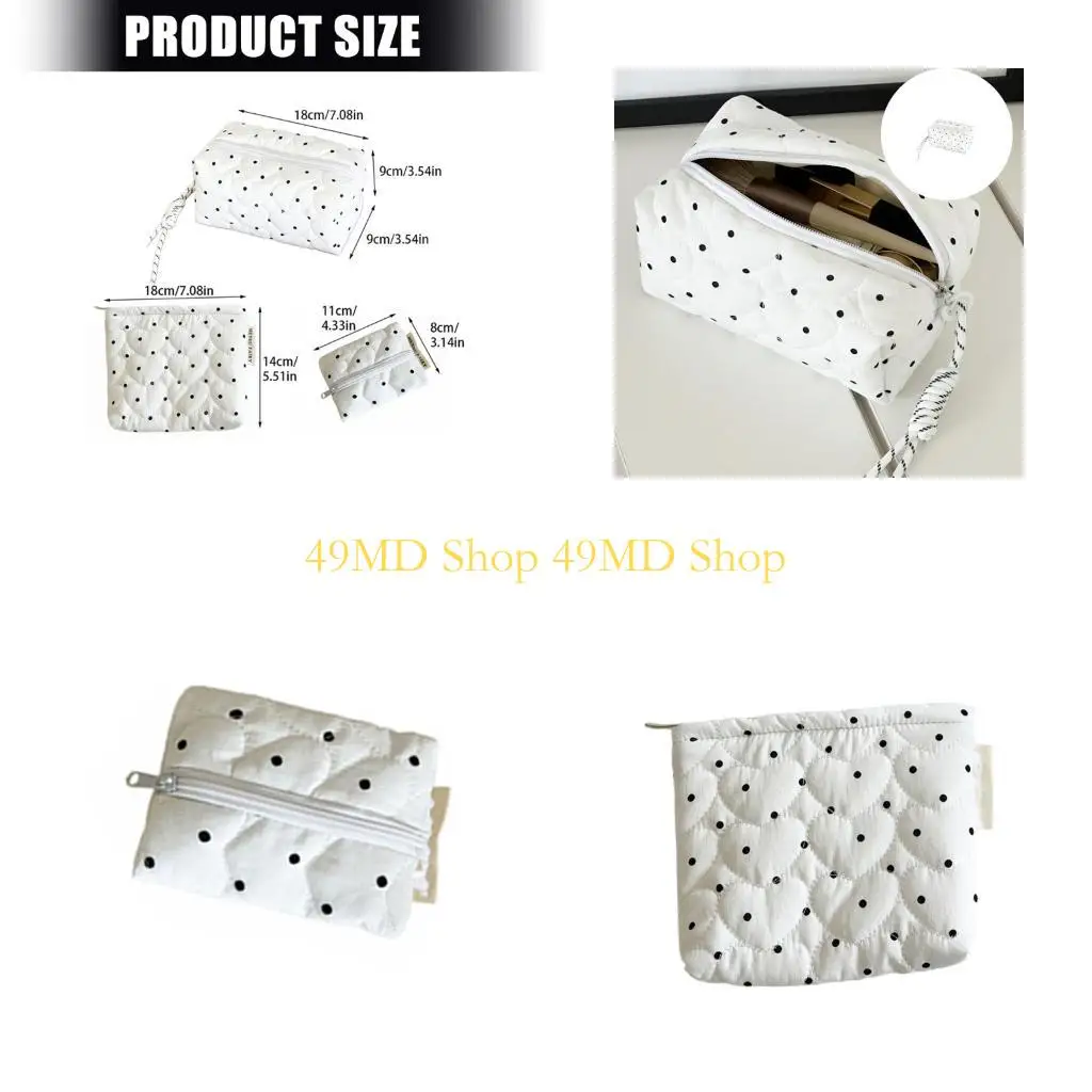

49MD Stylish Travel Makeup Bags Quilted Elegant Dot Cosmetic Spacious Storage Bag For Daily Essential