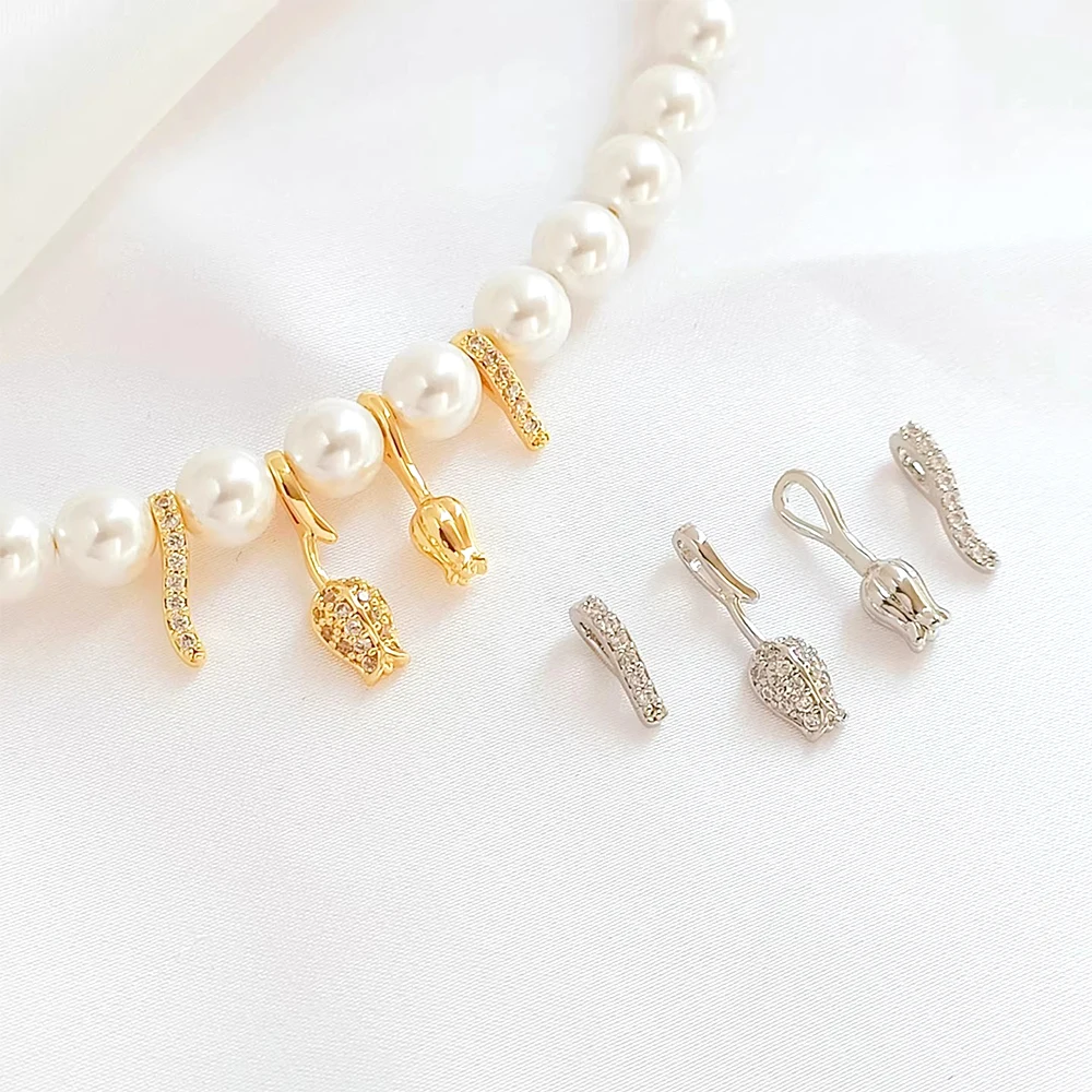 Brass Coated Gold Zircon Inlay 9-character Tulip Bead Pendant DIY Fashion Jewelry Making Necklace Bracelet Accessory Materials