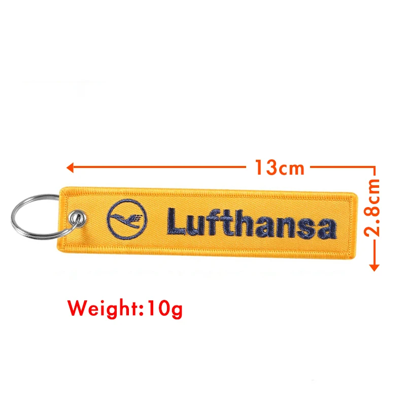 Voikukka Jewelry Deutsche Lufthansa Logo Text Both Sides Embroidery Keychain Pendant Tags Rectangle Key Chain Souvenir Wholesale