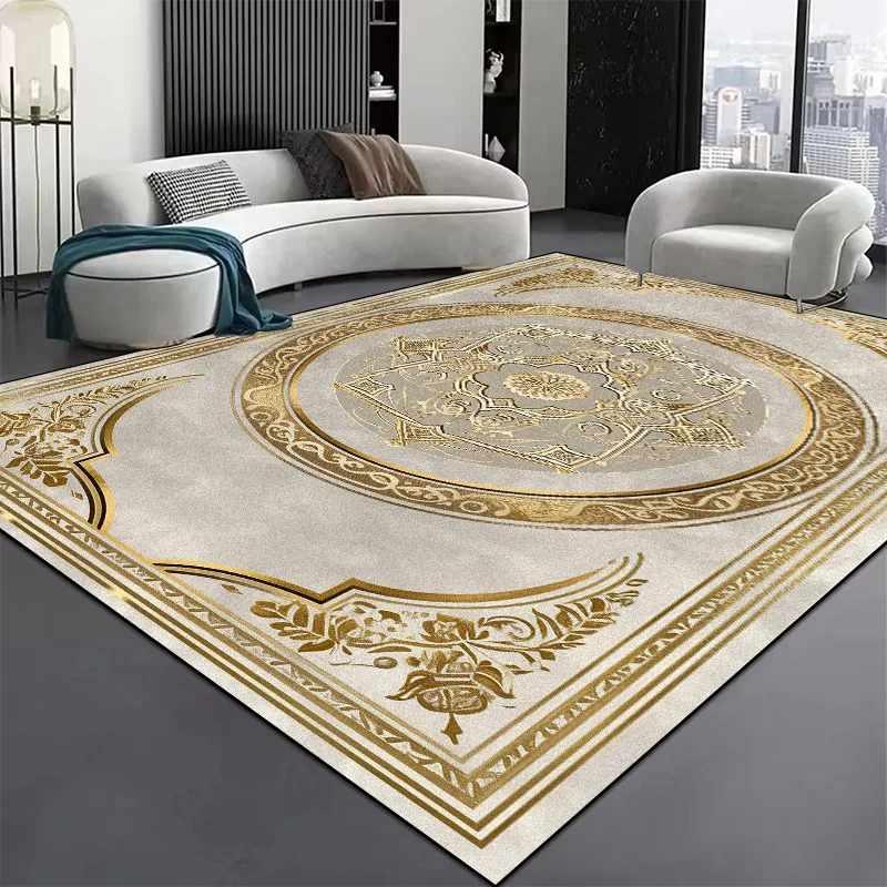 Modern Luxury Golden Rugs for Living Room Decoration Home Large Area Carpets Non-slip Coffee Table Side Rug Washable Kitchen Mat