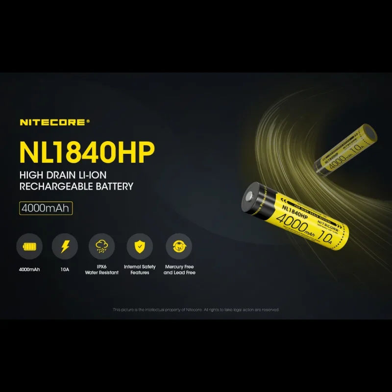 Nitecore NL1840HP rechargeable battery 18650 3.6V Li-ion 4000mAh Output 10A