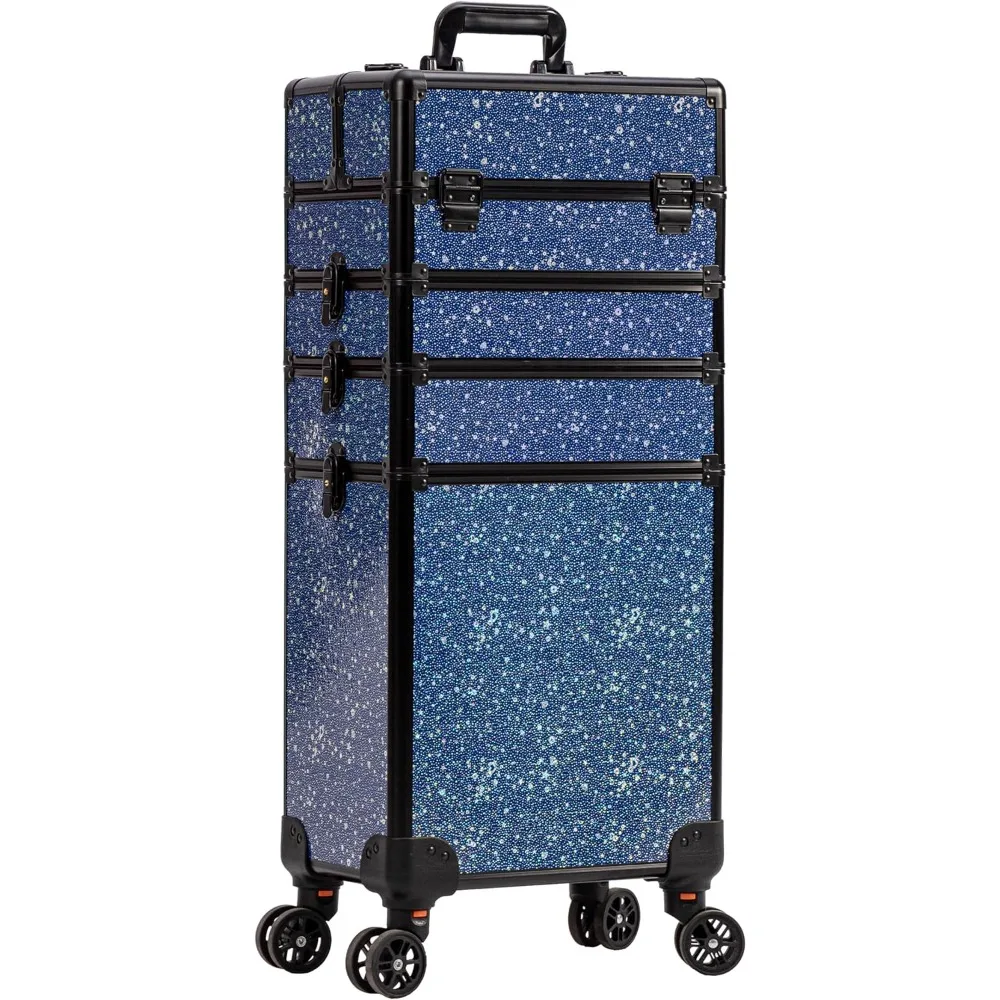 Rolling Makeup Train Case Large Storage Cosmetic Trolley 5 in 1 Large Capacity Trolley Makeup Travel Case with Key Swivel Wheels