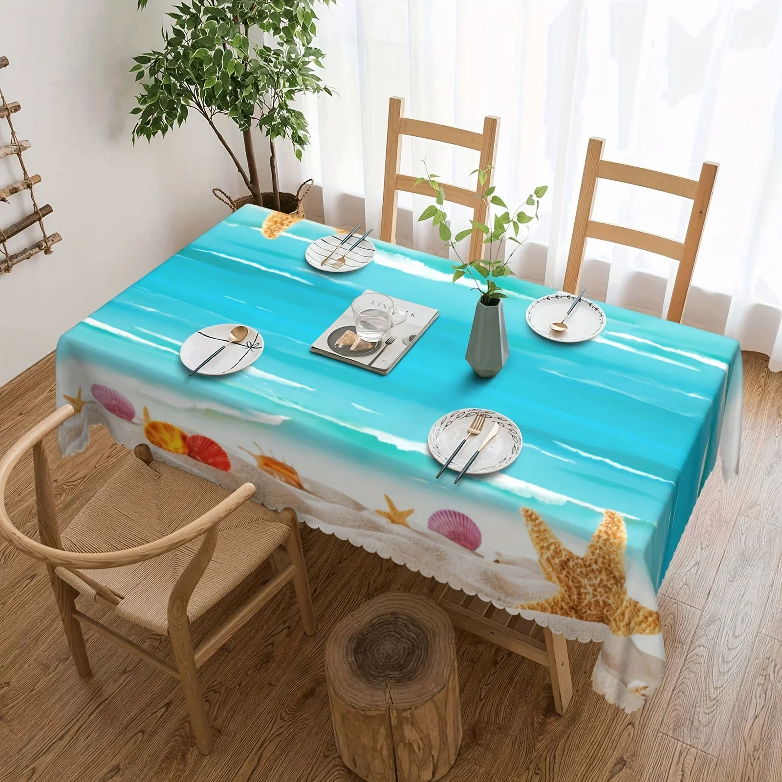 1pc Beach Sand Style Tablecloth, Durable Polyester Tablecloth, Ocean Beach Tablecloth YZB