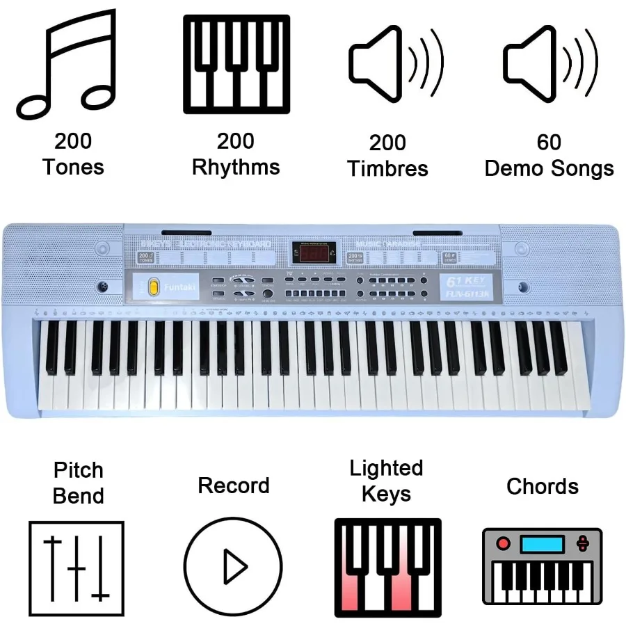 بيانو لوحة مفاتيح إلكترونية مكونة من 61 مفتاحًا مع مفاتيح مضاءة لتعلم الموسيقى وممارسة لوحة المفاتيح الرقمية المحمولة #3