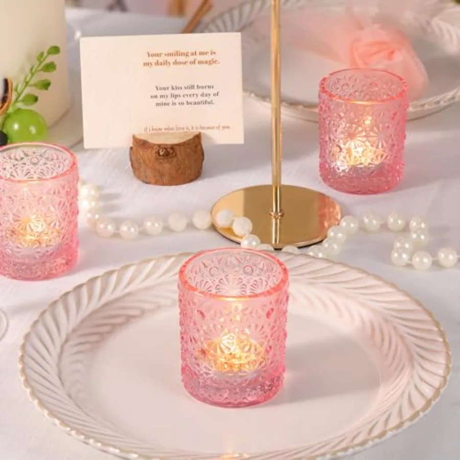 36 Pack Pink Votive Candle Holder, Flower Tea Lights Candles Holders for Wedding Table Centerpieces, Birthday Parties, Annivers
