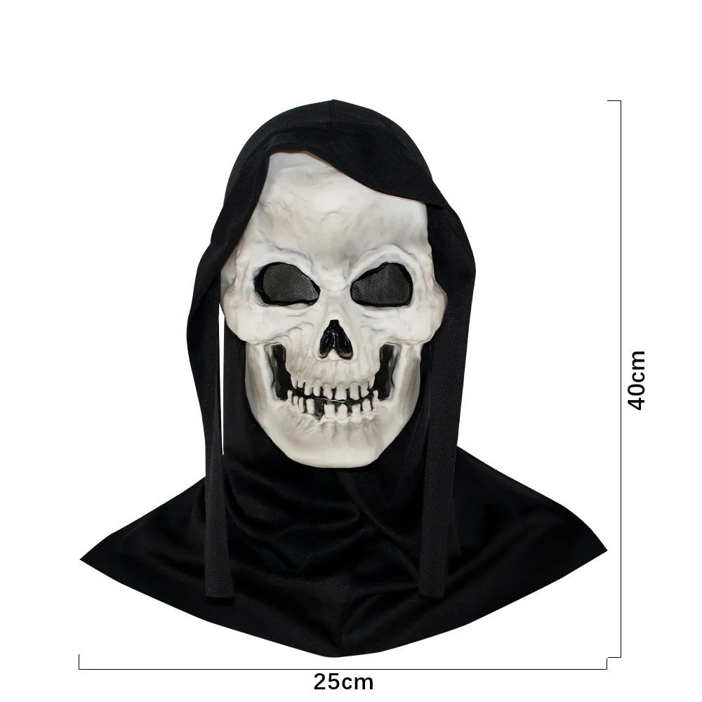 Halloween Skelett-Kopfmaske mit Schwarzem Kopftuch, Realistische Weiße Totenkopfmaske, Skelett-Cosplay-Kostüm – Detail 5