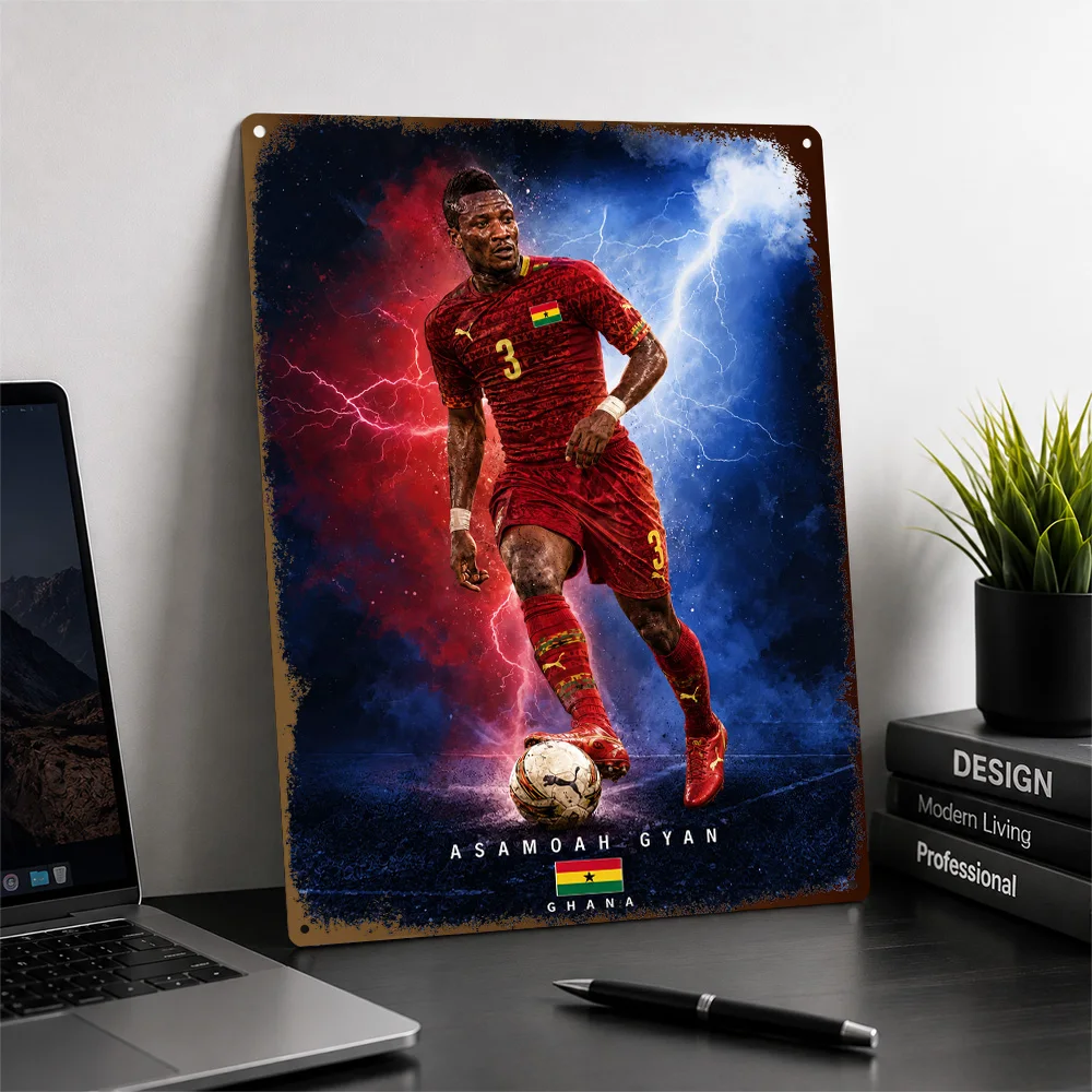 Asamoah Gyan Football Aluminum Poster Customized Metal Tin Sign Club Legacy Style Wall Art Perfect For Dedicated Fans In Study