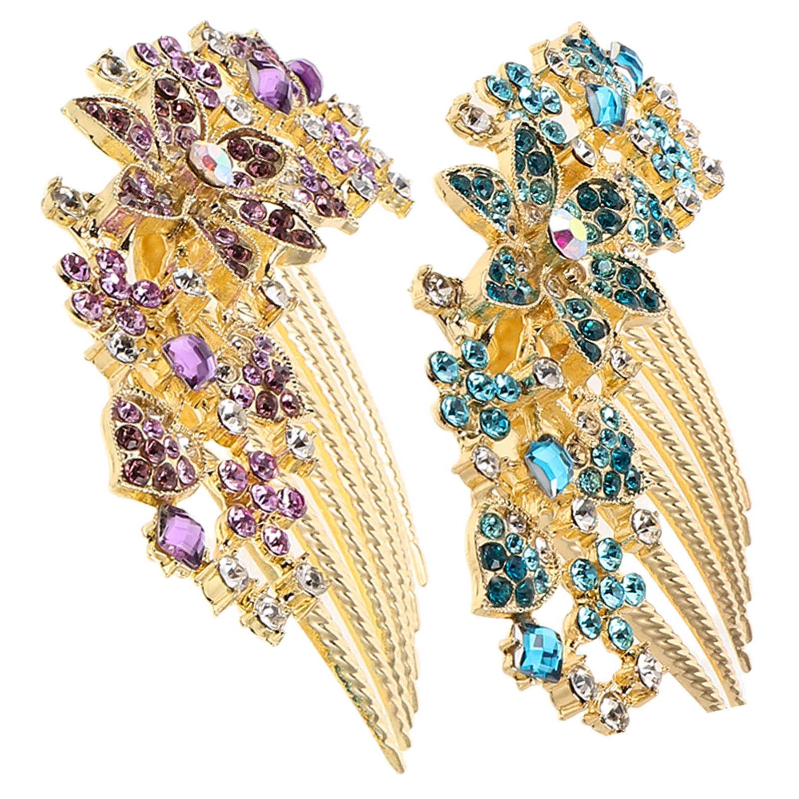 

2pcs Bridal Hair Accessories Rhinestone Combs Wedding Sparkle Side Hair Comb Alloy Metal Floral Clips Comfortable Secure Fit