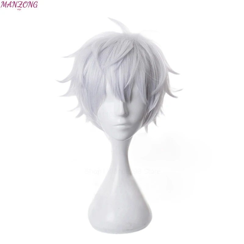 High Quality Gojo Satoru Cosplay Wig Jujutsu Kaisen Gojo Short Heat Resistant Synthetic Hair Anime Cosplay Wigs + Wig Cap