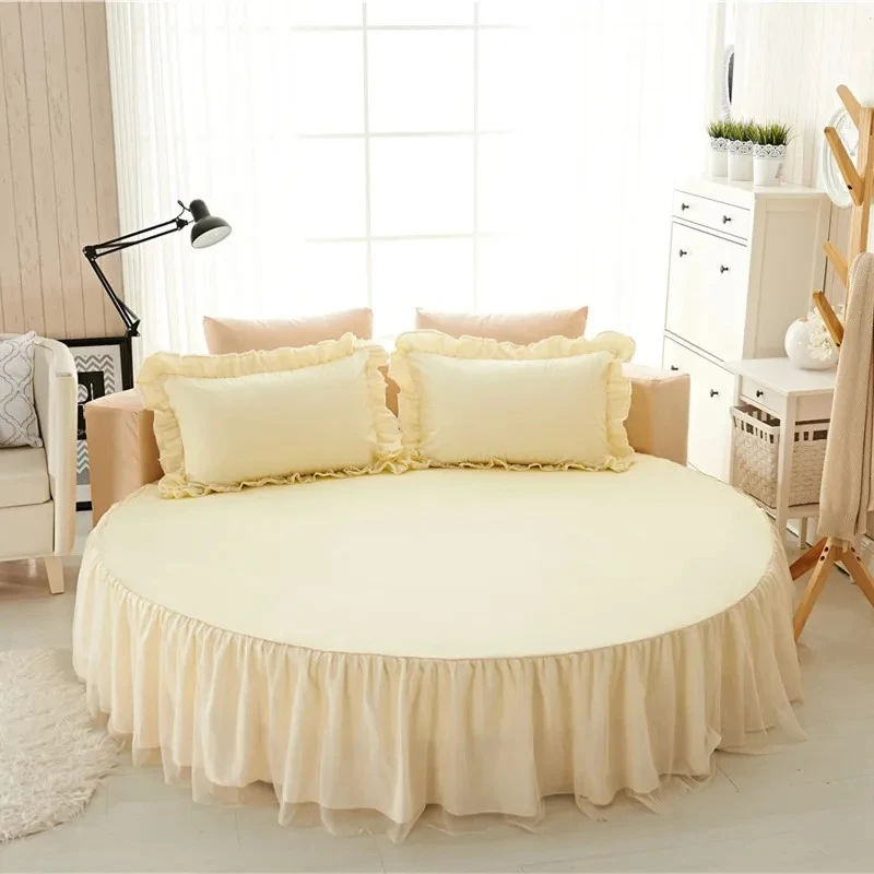 

Сплошной цвет, круглая простыня, хлопковое стеганое покрывало, нескользящий наматрасник, домашняя романтическая простыня с наволочкой