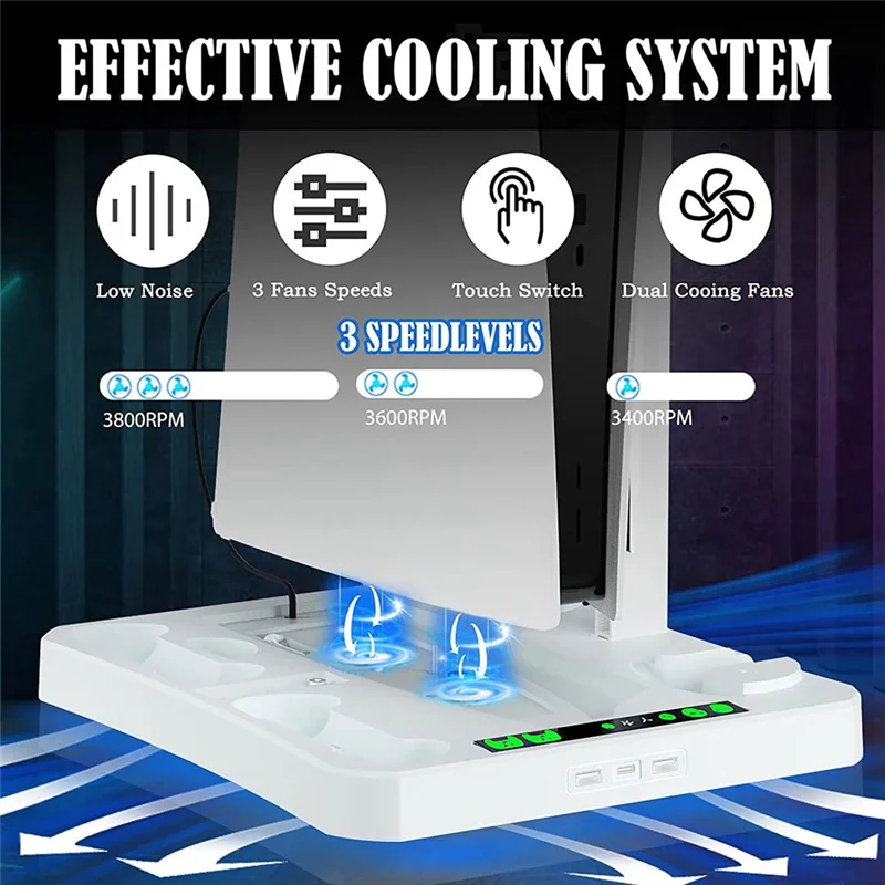 ABFN-For PS VR2 PS5 Charging Station With Cooling Fan, VR Charging Display Stand With Headset And Game Storage Holder White Part