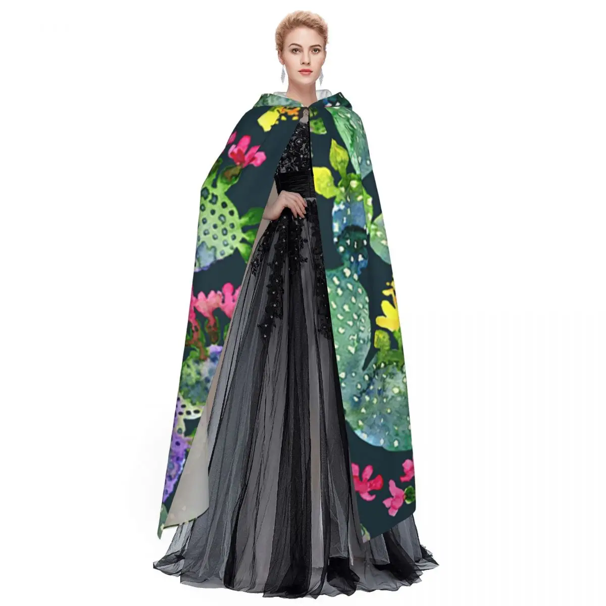 Цветущий кактус, кактусы, суккуленты, абстрактный длинный плащ с капюшоном, средневековый костюм ведьмы, накидка для косплея, Хэллоуин, вечеринка для взрослых, унисекс