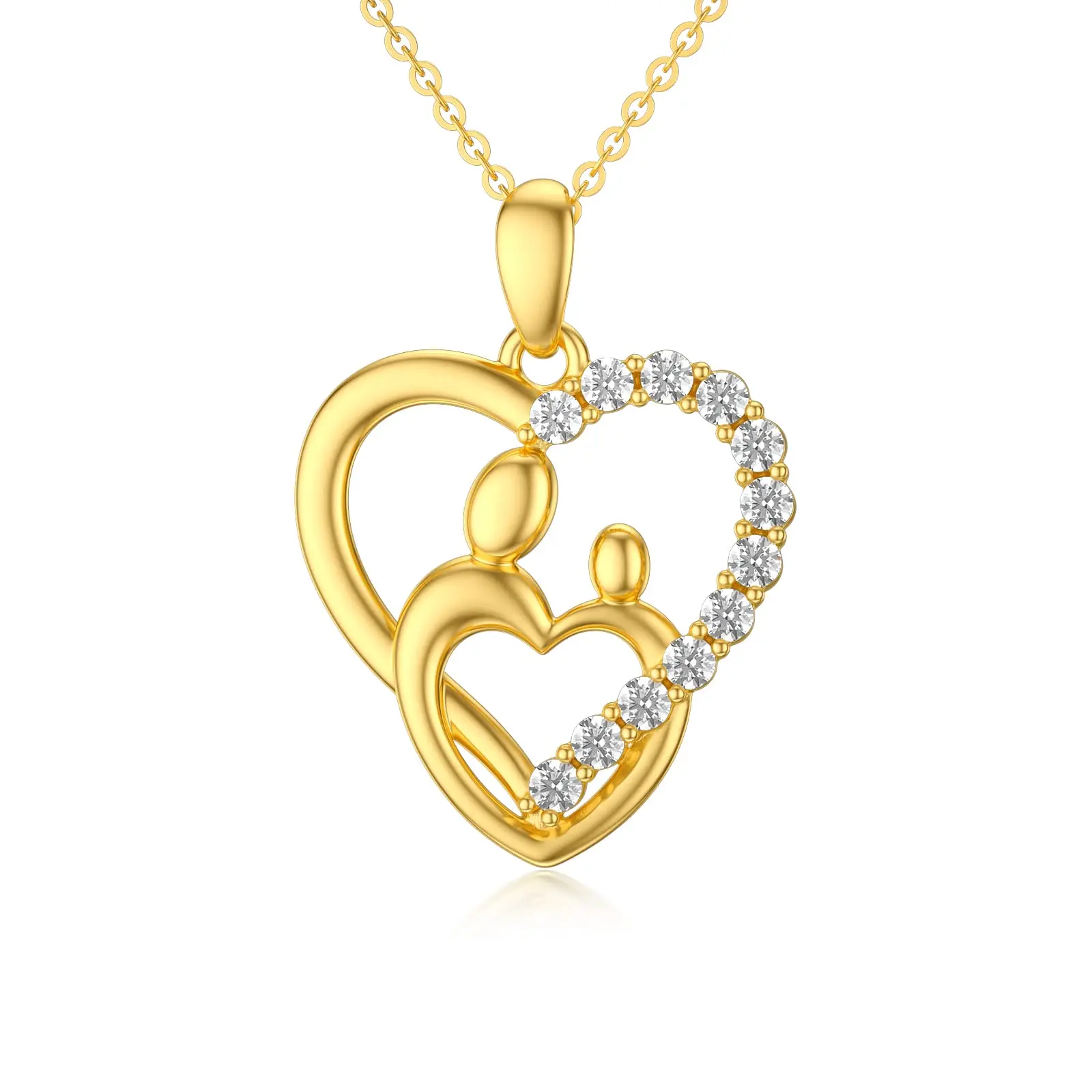 YFN 14K Real Gold Heart Necklace 0.6 carat(cttw) Moissanite for Women Yellow Gold Mother Child Pendant Necklace Jewerly Gifts