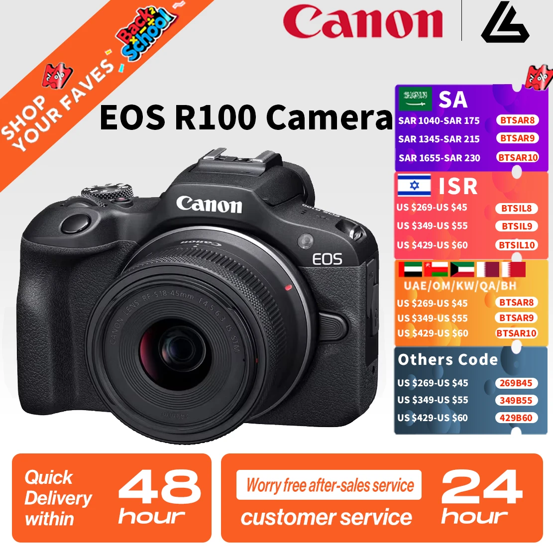 【Do Brasil】 Cámara digital sin espejo Canon EOS R100 Nivel de entrada APS-C con kit de lentes RF-S de 18-45 mm - Nuevo lanzamiento