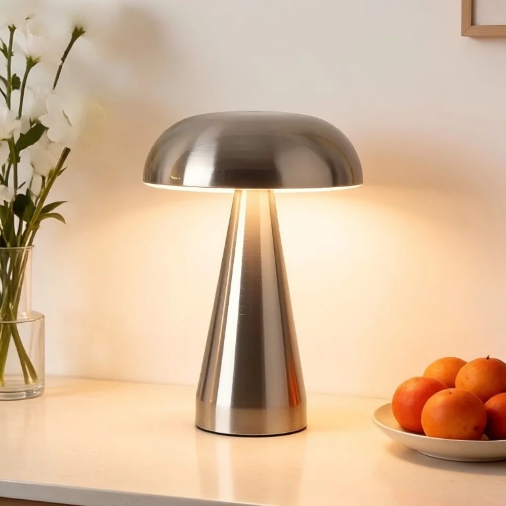 Retro Mushroom Table Lamp LED Touch Control 3 Color Dimming Rechargeable Night Light Coffee Bar Restaurant Desktop Decor Lamp