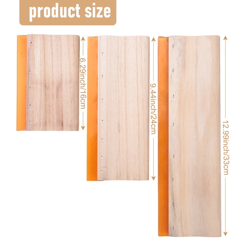 3 Pcs Silk Screen Printing Squeegee Ink Scaper Scratch Board Tools 16Cm 24Cm 33Cm