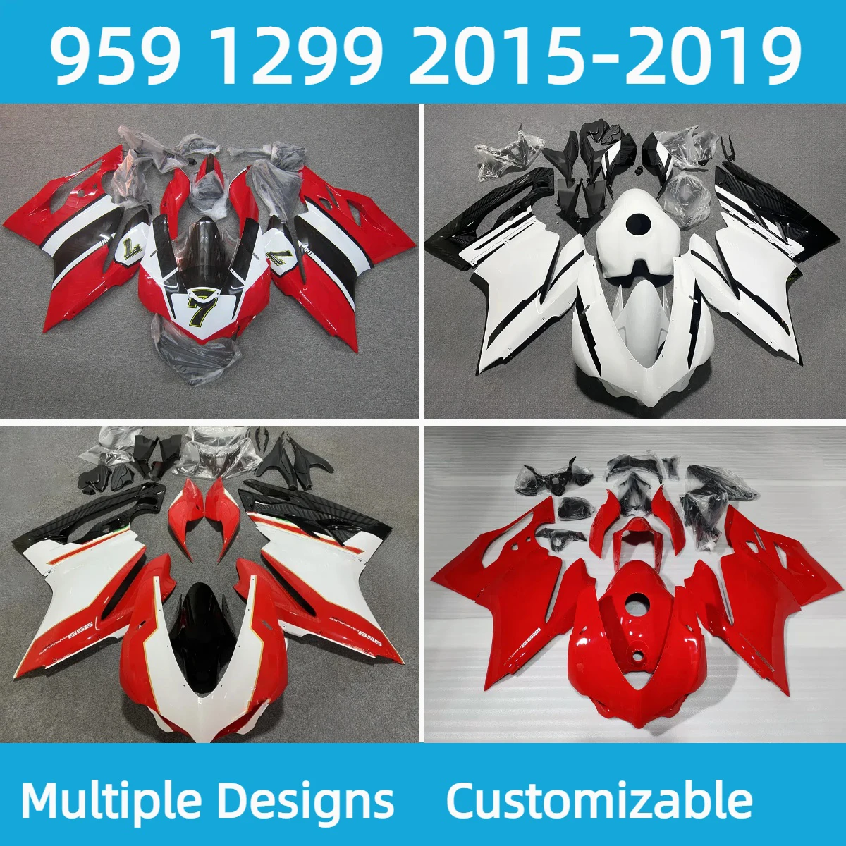 

Комплект обтекателей из АБС-пластика 1299 2015 2016 2017 2018 2019, окрашенные обтекатели для мотоциклов, литые под давлением, подходят для Ducati 959 15-19