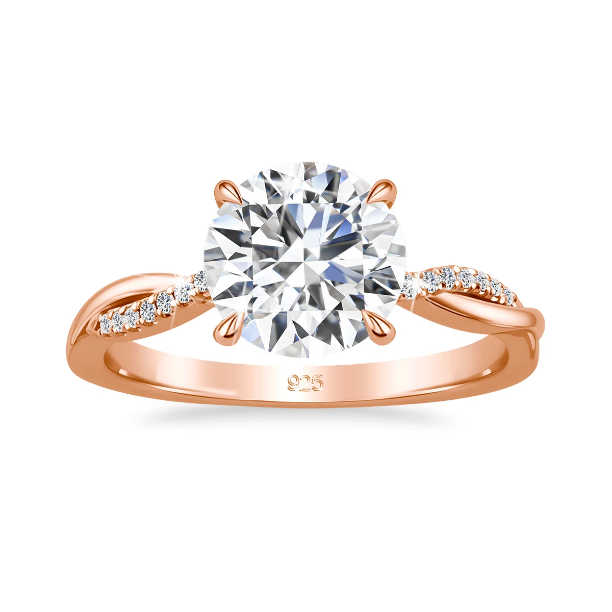 Zertifizierter runder Moissanit-Ehering für Damen aus massivem 925er Sterlingsilber, brillanter Verlobungsring, Brautschmuck-Set – Detail 8