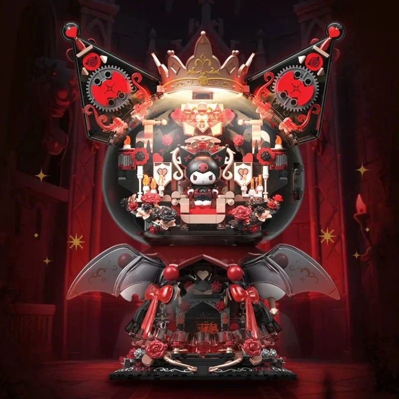 Sanrio Series Building Blocks Kuromi Castle Dark Night Assembly Model Hello Kitty Sleep Time Cinnamoroll Ornaments Toys Gifts