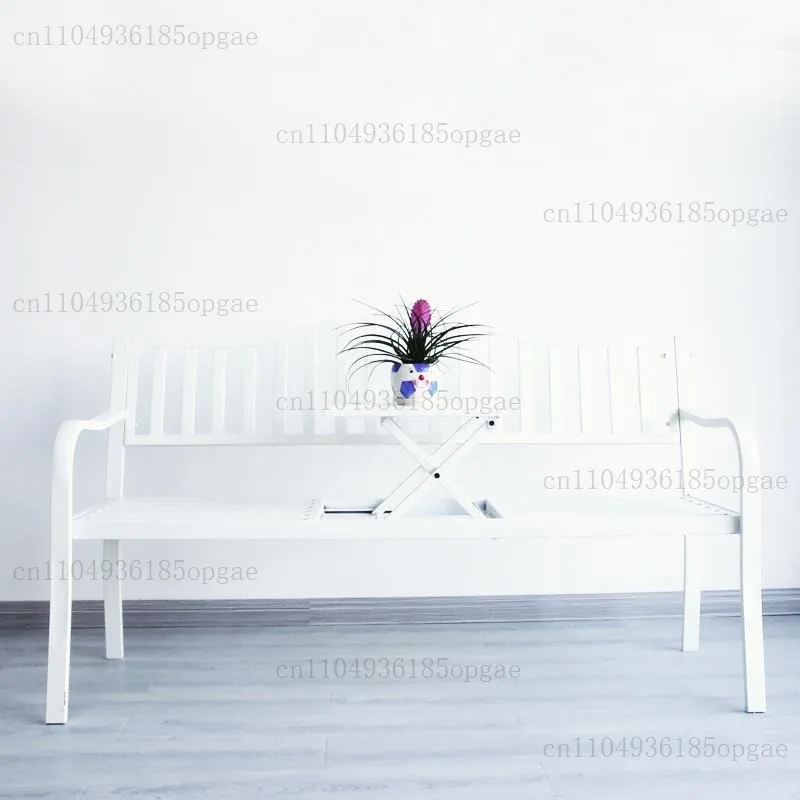A Park Garden Bench Outdoor Metal Bench With Pullout Adjustable Middle Table