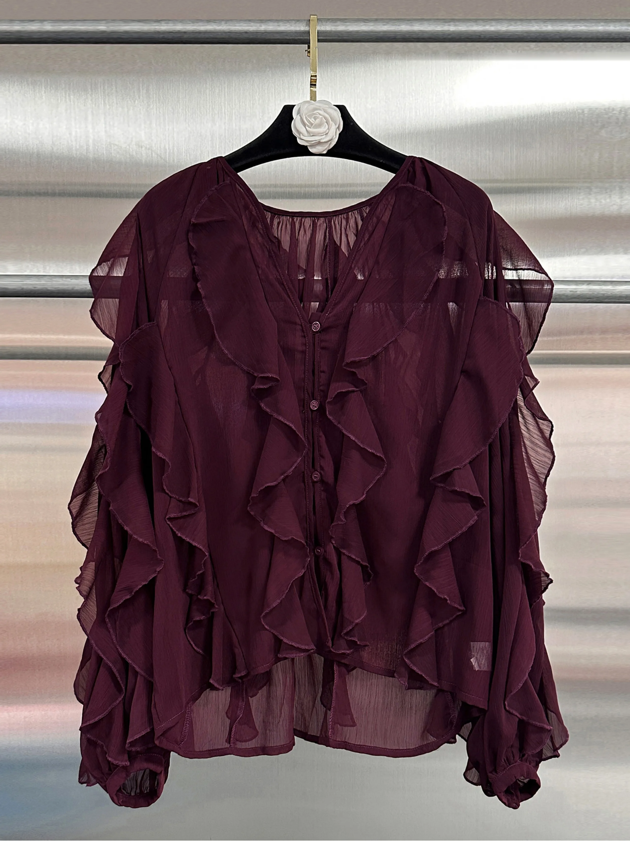 

Women Sexy Long Sleeve Red Ruffles Skirt 2025 Fashion Club Birthday Party Celebrity Casual Design Clothes Oversize Blouse Tops