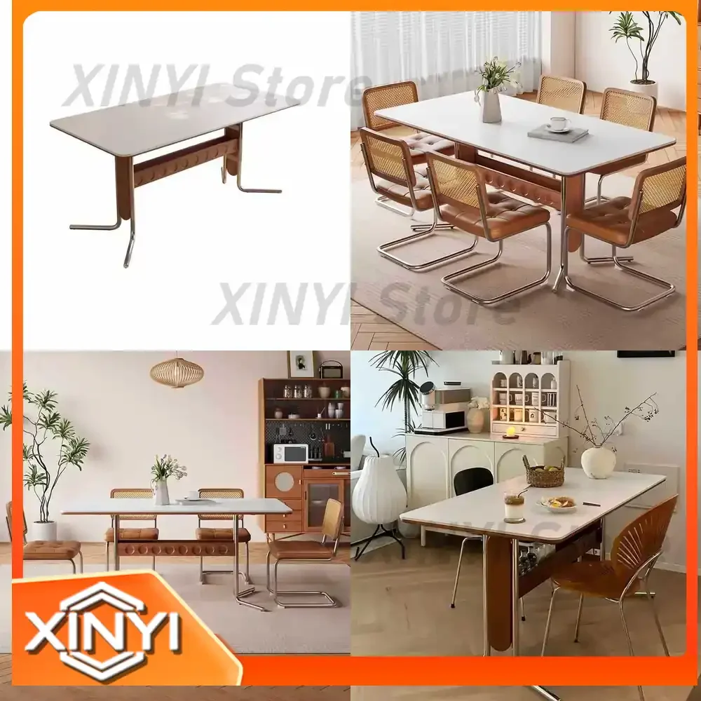 Vintage Style Laminate Dining Table for Modern Minimalist Small Apartments French Retro Rectangular Solid Wood Stainless