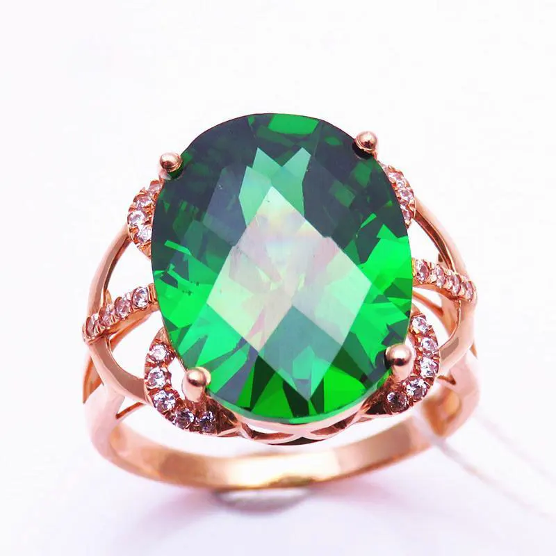 Classic 585 Purple Gold Luxury Emerald rings for women Fashion Plating 14K Rose Gold Elliptical Green Ring Wedding Jewelry