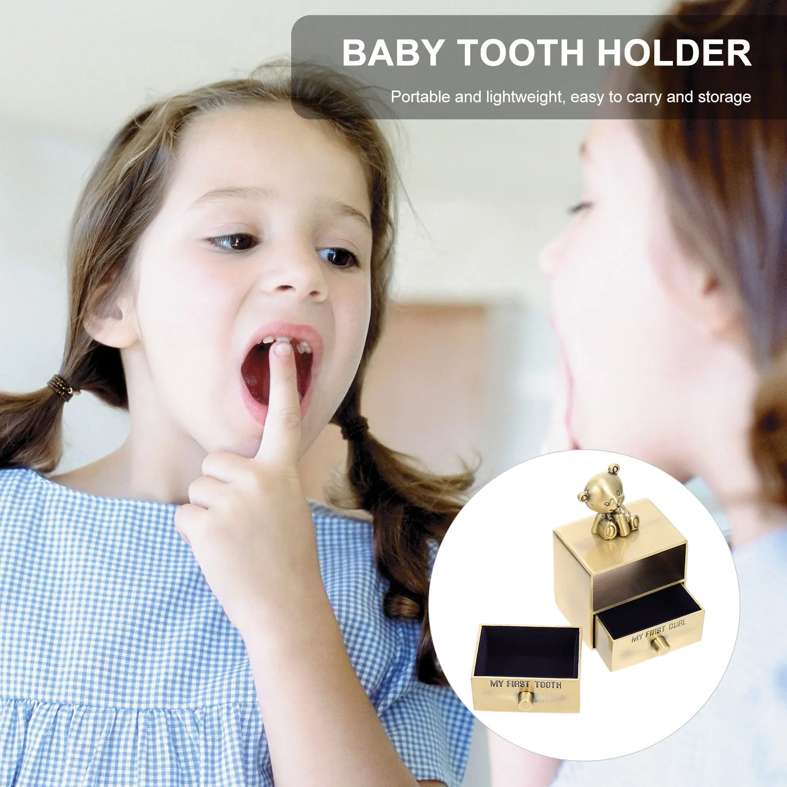 

Teeth Preservation Organizer for Babies Portable Lightweight Storage Box with 2 Drawers Keepsake for Hair Hand Teeth